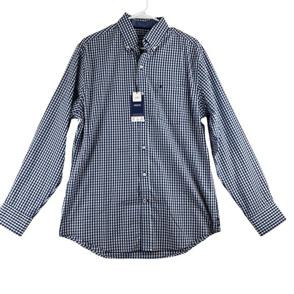 Izod Advantage Performance Long Sleeve Button Down Men's Medium Blue Check NWT - Picture 1 of 10